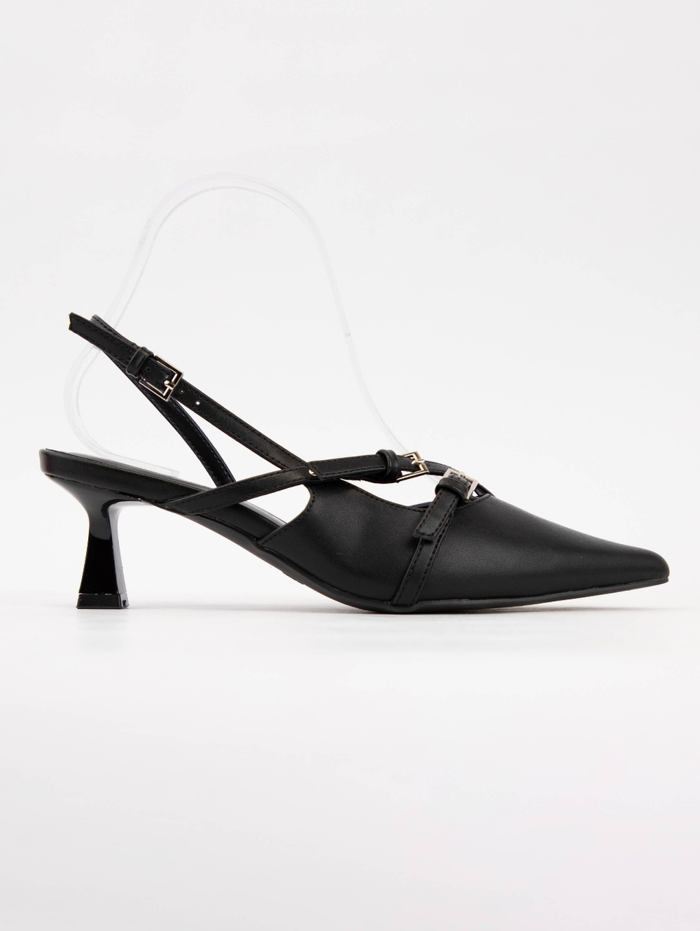 Women's Black Pointed Slingback Kitten Heel Pumps